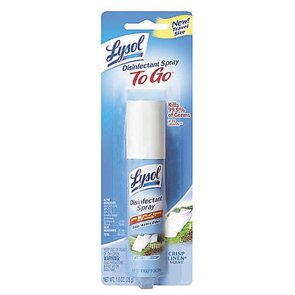 Lysol Disinfectant Spray To-Go Crisp Linen Scent Travel Size 1oz blister pack

