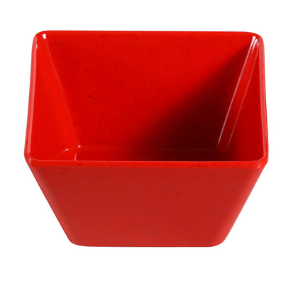 Yanco Square Bowl ME-405 This square bowl is just the right size for your favorite snacks, dips, soups, and more. Made from high-quality melamine, this bowl is built to last and is dishwasher safe for easy cleaning. With its unique speckled red design, this bowl is sure to impress your guests and add a touch of elegance to any table setting. The square shape of the bowl not only looks great but also makes it easy to stack and store in your cabinets.