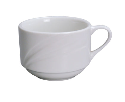 Yanco Stackable Cup MM-1-S is an elegant and practical choice for serving coffee, tea, espresso, and more. Designed with a finger-loop handle for comfortable grip and a stackable feature for easy storage, these cups are perfect for busy coffee shops, restaurants, and hotels. Made from durable porcelain, they are built to withstand frequent use while maintaining their sleek, coastal-inspired appearance.