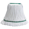 MOPM-L/M, White/Green Bands Looped End Microfiber Mop Head