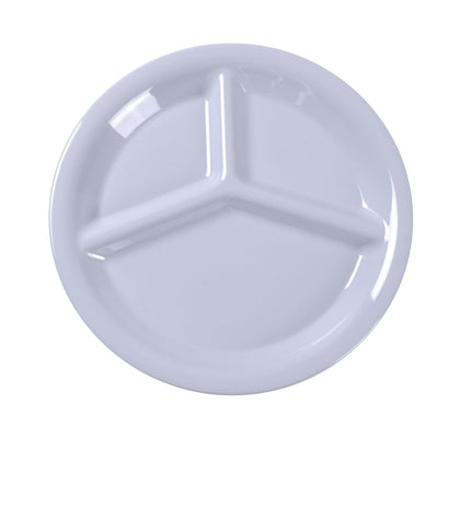 Yanco Three-Compartment Plate MS-710WT is made from durable and reliable melamine material, which makes the plate look like ceramics. Melamine tableware is a perfect solution for those who choose a reliable, durable, high-quality and affordable dinnerware for their food-serving establishment. These round 3-compartment plates are easy to clean, NSF listed and BPA safe.
