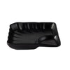 Matte black square plate 7 inch with 4oz main section and 0.5oz triangular compartment, chip-resistant, stackable, microwave and dishwasher safe, ideal for sauces and appetizers