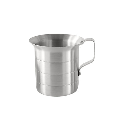 1QT aluminum measuring cup with durable build, smooth-pour spout, clear markings, and open handle; dent-resistant and stable. Quantity break: 12 each. Ideal for commercial kitchen use.