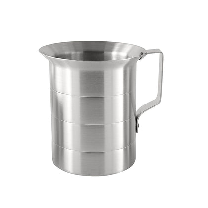 2QT aluminum measuring cup with smooth-pour spout, clear stamped measurements, open handle, and dent-resistant design. Quantity break: 12 each. Built for accuracy in high-volume food prep.