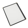 Black 8-1/2x11 inch 1-pocket menu cover made from tear-resistant, easy-to-clean material for durable, professional menu display; packed 200 each per case for commercial food service.