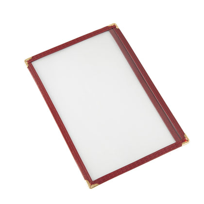 Burgundy 8-1/2x5-1/2 inch 1-pocket menu cover made from tear-resistant and easy-to-clean material for durable, professional menu display; packed 200 each per case for restaurants and cafes.