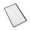 Green 8-1/2x14 inch 1-pocket menu cover made of tear-resistant and easy-to-clean material for stylish restaurant menu presentation; packed 100 each per case for reliable commercial use.