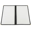 8-1/2x14 inch black menu cover with two pockets for easy menu organization, durable and tear-resistant material; packed 100 each per case for restaurant and cafe use.