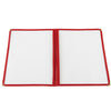 8-1/2x11 inch red menu cover with 2 pockets, tear-resistant and easy to clean; vibrant color for stylish menu presentation; packed 100 each per case for restaurants and cafes.