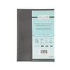 Gray faux leather 4-panel menu cover, 8-1/2x14 inch, with tear-resistant, durable and easy-clean material providing professional, stylish menu presentation for restaurants; packed 30 each per case.