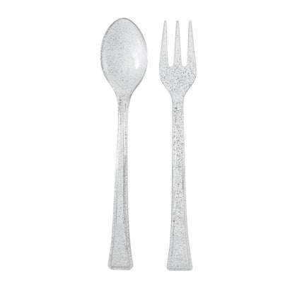 Mini Glitter Silver Utensils Combo – Durable and stylish spoons and forks with glitter design, ideal for appetizers and desserts at weddings, parties, and upscale events.