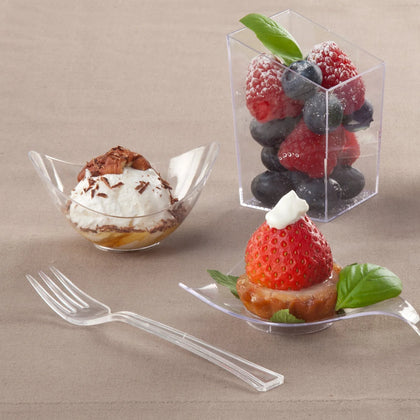 Mini Oval Bowl – Durable and elegant plastic bowl for serving appetizers, dips, and desserts. Available in clear, pearl, and black. Perfect for casual gatherings and upscale events.