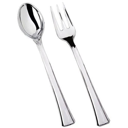 Mini Polished Silver Utensils Combo Set – Elegant spoons and forks for appetizers, desserts, and events. Durable, reusable, or disposable for easy cleanup at any occasion.