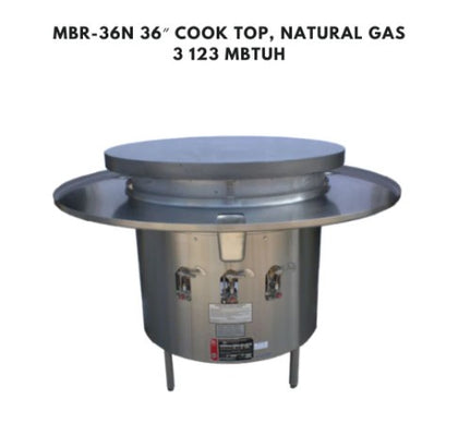 36-inch Mongolian BBQ cooktop with natural gas fuel, designed for high-performance cooking with a spacious cooking surface for grilling and stir-frying.