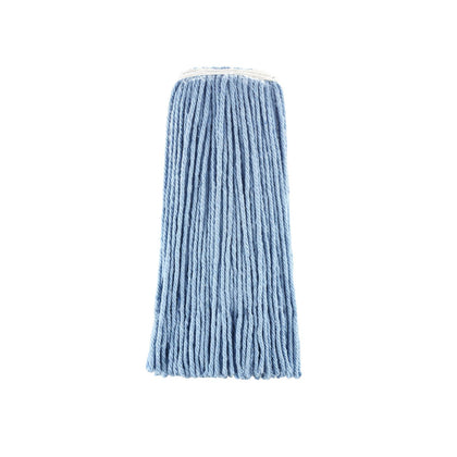 Blue 24oz cotton cut-end mop head, packed by 20 each per case. Durable, absorbent, and economical—ideal for commercial cleaning in schools, restaurants, offices, and janitorial applications.