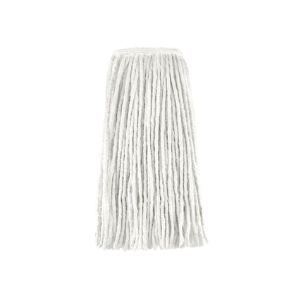 White 32oz cotton cut-end mop head, packed by 20 each per case. Durable, highly absorbent, and efficient—ideal for heavy-duty cleaning in schools, offices, hospitals, and commercial settings.