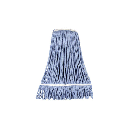 Blue 24oz cotton looped-end mop head, packed by 20 each per case. Durable, absorbent, and tangle-free—perfect for commercial cleaning in restaurants, hospitals, and janitorial environments.