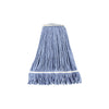 Blue 32oz cotton looped-end mop head, packed by 20 each per case. Durable, absorbent, and long-lasting—perfect for commercial janitorial use in schools, restaurants, hospitals, and facilities.