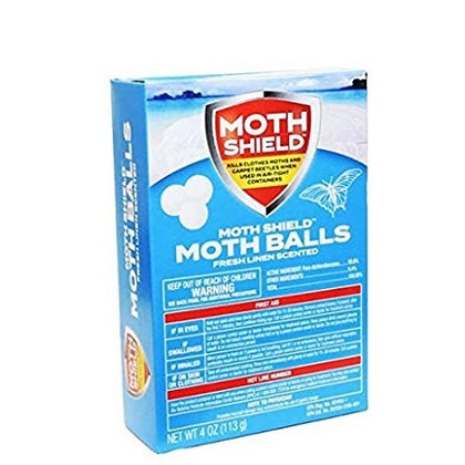 Moth Shield Moth Balls Fresh Linen Scented in 4oz box front view

