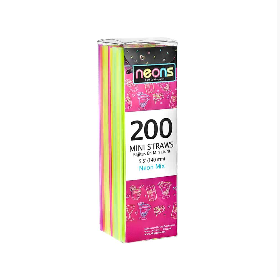 Mini straws in neon colors like pink, green, orange, and yellow. Perfect for cocktails, kids' parties, and everyday use. Durable, reusable, eco-friendly, and ideal for small beverages or festive events.