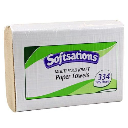 Multi-fold brown paper towels made from eco-friendly, recycled materials; high absorbency, durable design for hand drying and cleaning, fits standard dispensers
