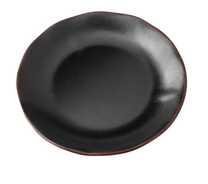 Yanco Round Plate NA-112BK Crafted from durable melamine, offering a reliable solution for both commercial and residential use. The melamine construction provides excellent break resistance, making it ideal for busy restaurants, hotels, and cafes where durability is essential. Finished in a sophisticated black color with a subtle brown rim, this plate complements a variety of table settings and enhances the presentation of bread, butter, or small side dishes. 