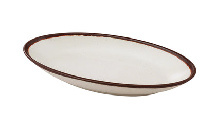 Yanco Deep Oval Plate NA-310 Crafted from high-quality melamine, this plate is both durable and lightweight. Its oval shape and break-resistant design make it ideal for frequent use in commercial dining settings. Designed to be dishwasher safe, this plate ensures quick and efficient cleaning, which is essential for high-turnover environments. The ivory color with a speckled finish and brown rim adds a touch of sophistication, enhancing the presentation of any dish. 