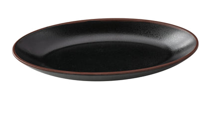 Yanco Deep Oval Plate NA-310BK Crafted from high-quality melamine, this plate is both durable and lightweight. Its oval shape and break-resistant design make it ideal for frequent use in commercial dining settings. Designed to be dishwasher safe, this plate ensures quick and efficient cleaning, which is essential for high-turnover environments. The black color with a speckled finish and brown rim adds a touch of sophistication, enhancing the presentation of any dish. 