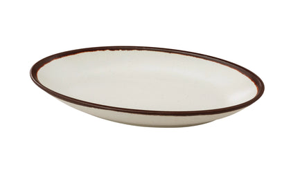 Yanco Deep Oval Plate NA-312 Crafted from high-quality melamine, this plate is both durable and lightweight. Its oval shape and break-resistant design make it ideal for frequent use in commercial dining settings. Designed to be dishwasher safe, this plate ensures quick and efficient cleaning, which is essential for high-turnover environments. The ivory color with a speckled finish and brown rim adds a touch of sophistication, enhancing the presentation of any dish.