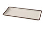 Yanco Rectangular Plate NA-411 Made from high-quality melamine, this plate is both solid and lightweight. Its rectangular shape and break-resistant nature make it ideal for frequent use in commercial dining settings. This plate is designed to be dishwasher safe, ensuring easy and efficient cleaning, which is essential for busy hospitality environments. The ivory color with a speckled finish and brown rim adds a touch of sophistication, enhancing the presentation of any appetizer or dessert.