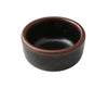 Yanco Sauce Dish NA-5002BK Made from high-quality melamine, this server is both durable and lightweight. Its round shape and break-resistant nature make it suitable for frequent use in commercial dining environments. This server is designed to be dishwasher safe, ensuring convenient and efficient cleaning, essential for high-turnover settings. The black color with a speckled finish and brown rim adds a sophisticated touch to the presentation of sauces and condiments.