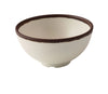 Yanco Rice Bowl NA-504 Made from durable melamine, this bowl is both break-resistant and lightweight. It holds up to 10 ounces of food, making it suitable for serving rice and other side dishes. Designed for practical use, this bowl is dishwasher safe, which ensures easy and efficient cleaning. It is not microwave safe, preserving its durability and appearance over time. The bowl's elegant ivory color with a speckled brown rim adds a refined touch to any table setting. 