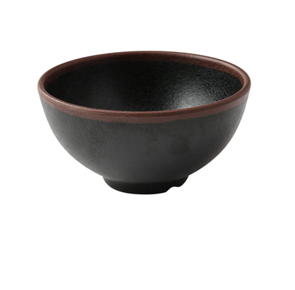 Yanco Rice Bowl NA-504BK Made from durable melamine, this bowl is both break-resistant and lightweight. It holds up to 10 ounces of food, making it suitable for serving rice and other side dishes. Designed for practical use, this bowl is dishwasher safe, which ensures easy and efficient cleaning. It is not microwave safe, preserving its durability and appearance over time. The bowl's elegant black color with a speckled brown rim adds a refined touch to any table setting. 