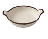 Yanco Bowl With Handle NA-509 Crafted from melamine, this bowl offers a 24-ounce capacity, making it suitable for a variety of dishes. It is both break-resistant and dishwasher safe, catering to the needs of high-use environments while ensuring easy maintenance. With its round shape and elegant ivory color accented by a brown rim, this bowl adds a touch of style to any dining setup. 