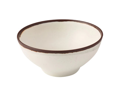 Yanco Bowl NA-606 Made from melamine, it is designed for both durability and ease of use, ideal for commercial settings such as hotels, restaurants, and cafes. Its break-resistant feature ensures it can handle the demands of a busy kitchen. With a round shape and a classic ivory speckled finish accented by a brown rim, this bowl adds a refined touch to any meal presentation. 
