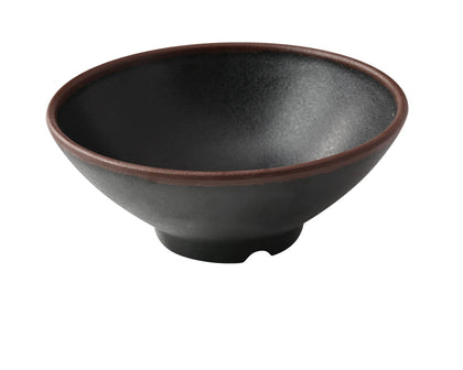 Yanco Ramen Bowl NA-607BK Crafted from melamine, this bowl offers a 26-ounce capacity, making it suitable for a variety of dishes. It is both break-resistant and dishwasher safe, catering to the needs of high-use environments while ensuring easy maintenance. With its round shape and elegant black color accented by a brown rim, this bowl adds a touch of style to any dining setup. 