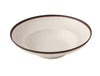 Yanco Deep Mediterranean Bowl NA-811 Constructed from high-quality melamine, this bowl is built to handle the demands of frequent use while maintaining its aesthetic appeal. Its white color, coupled with an ivory speckled finish and brown rim, provides a sophisticated look that enhances any dining experience. With a capacity of 20 ounces, this bowl is perfect for serving generous portions of pasta, salads, or other dishes. 