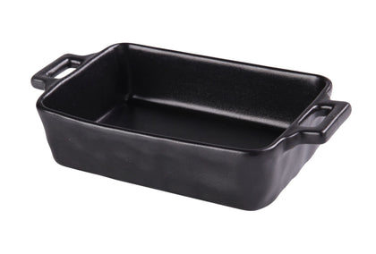 EcoQuality Bake Plate With Handle NB-910 6/Pcs delivers a sleek blend of modern style and culinary practicality. Crafted from durable matte black porcelain, this 25 oz rectangular bake dish is perfect for oven-to-table serving. Its dual side handles provide secure grip, while the spacious interior makes it ideal for baked entrées, casseroles, sides, desserts, and individual servings. A must-have for restaurants, catering services, bistros, or home chefs who want performance and presentation in one piece.