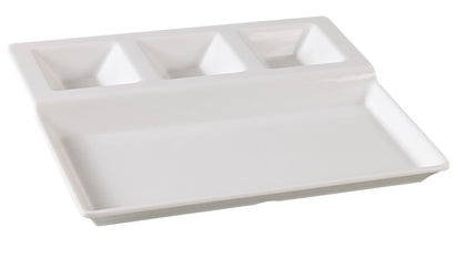 Yanco 4-Divided Compartment NC-2520 Made from durable melamine, ideal for serving a variety of foods. The classic white color enhances its clean, modern look, while the sturdy melamine construction ensures long-lasting use, resistant to chipping, staining, or scratching. Perfect for both casual and formal settings, this tray is a convenient solution for efficient food presentation and organization.