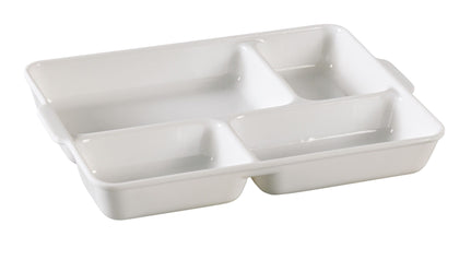 Yanco 4-Divided Deep Compartment NC-4420 Made from durable melamine, this plate is sturdy, resistant to chips, stains, and scratches, and is easy to clean. The sleek white finish adds a clean and professional look, ideal for both casual and formal settings. Perfect for restaurants, buffets, or home use.