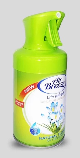 Air Breeze Spray Natural Flower 8.5 Oz bottle with bright green design and floral scent