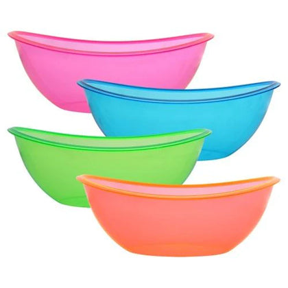 Neon Mix Oval Contour Bowl, 80 oz. capacity, perfect for serving salads, snacks, or desserts. Vibrant neon colors, lightweight, and durable design ideal for parties, picnics, or casual gatherings.