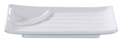Yanco Divided Rectangular Plate OK-209 It is made from durable and reliable melamine material, which makes the plate look like ceramics. You can use this stylish plate to serve any dish you want. For example, you can use it for serving sushi, salads, side dishes, or other Asian cuisine appetizers. The Osaka collection has an elegant and stylish design. Performed in white color, it will perfectly fit any restaurant environment. 