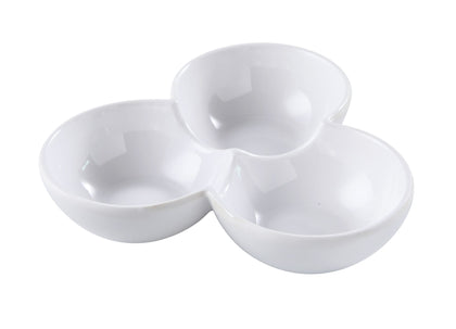 EcoQuality Three Divided Bowl OK-817 is a stylish and practical addition to your tableware collection. Made from high-quality porcelain with a sleek glaze finish, this durable bowl is resistant to mechanical damage and temperature effects. The three-compartment design allows for convenient serving of various dishes such as rice, miso soup, noodles, and salads. Its super white color and elegant Osaka collection design make it a perfect fit for fine-dining restaurants, catered events, outdoor dining areas.