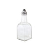 6oz glass oil/vinegar cruet with stainless steel pourer; durable, clear glass, drip-free spout, easy to clean and refill; packed 6 dozen per pack; ideal for restaurants, kitchens, and tabletop use.