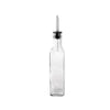 Clear 8oz oil and vinegar cruet with stainless steel pourer, ideal for restaurant or home use; offers clean, controlled pouring and stylish presentation; packed 24 each per case