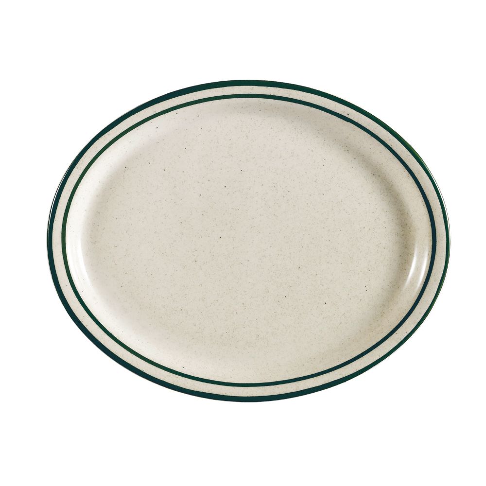 9 1/2-inch oval platter, ceramic serving tray, heat-resistant, microwave-safe, oven-safe, dishwasher-safe, chip-resistant, perfect for appetizers, entrees, desserts, and elegant food presentation.