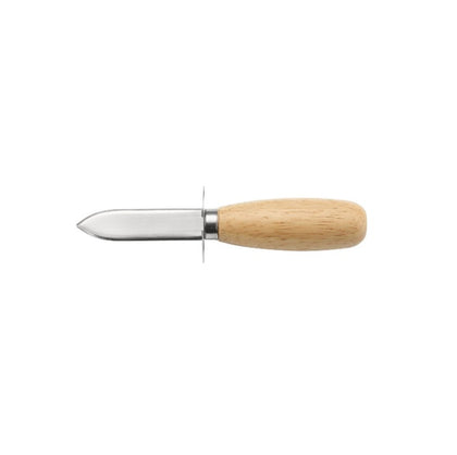 2-3/4 inch oyster clam knife with pointed tip, sharp rust-resistant blade, ergonomic wood handle for secure grip; packed 72 each per case for professional seafood shucking.