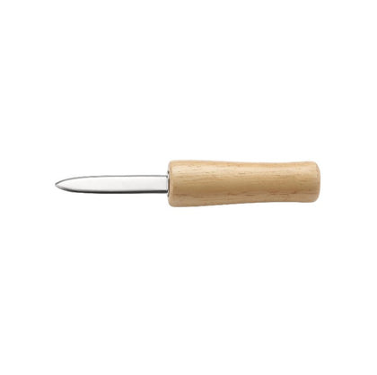 2-7/8 inch oyster clam knife with pointed tip, sharp rust-resistant blade, ergonomic wood handle for secure grip; packed 72 each per case for professional seafood shucking.