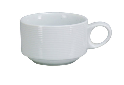 EcoQuality Stackable Cup PA-001 is a durable and elegant option for serving espresso, coffee, tea, and more. Made from high-quality porcelain, it features a smooth surface, a simple round shape with a finger loop handle, and a stackable design for easy storage and clean-up. This cup is dishwasher and microwave safe, making it a practical choice for busy commercial environments like coffee shops, restaurants, and hotels. 